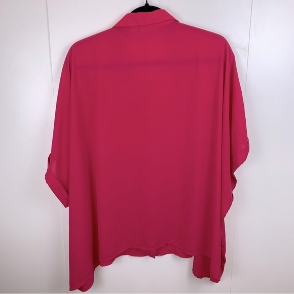 Chico's  sz 3/XL Hot Pink Fuchsia Oversized Short Sleeve Button Up Blouse - Picture 3 of 7